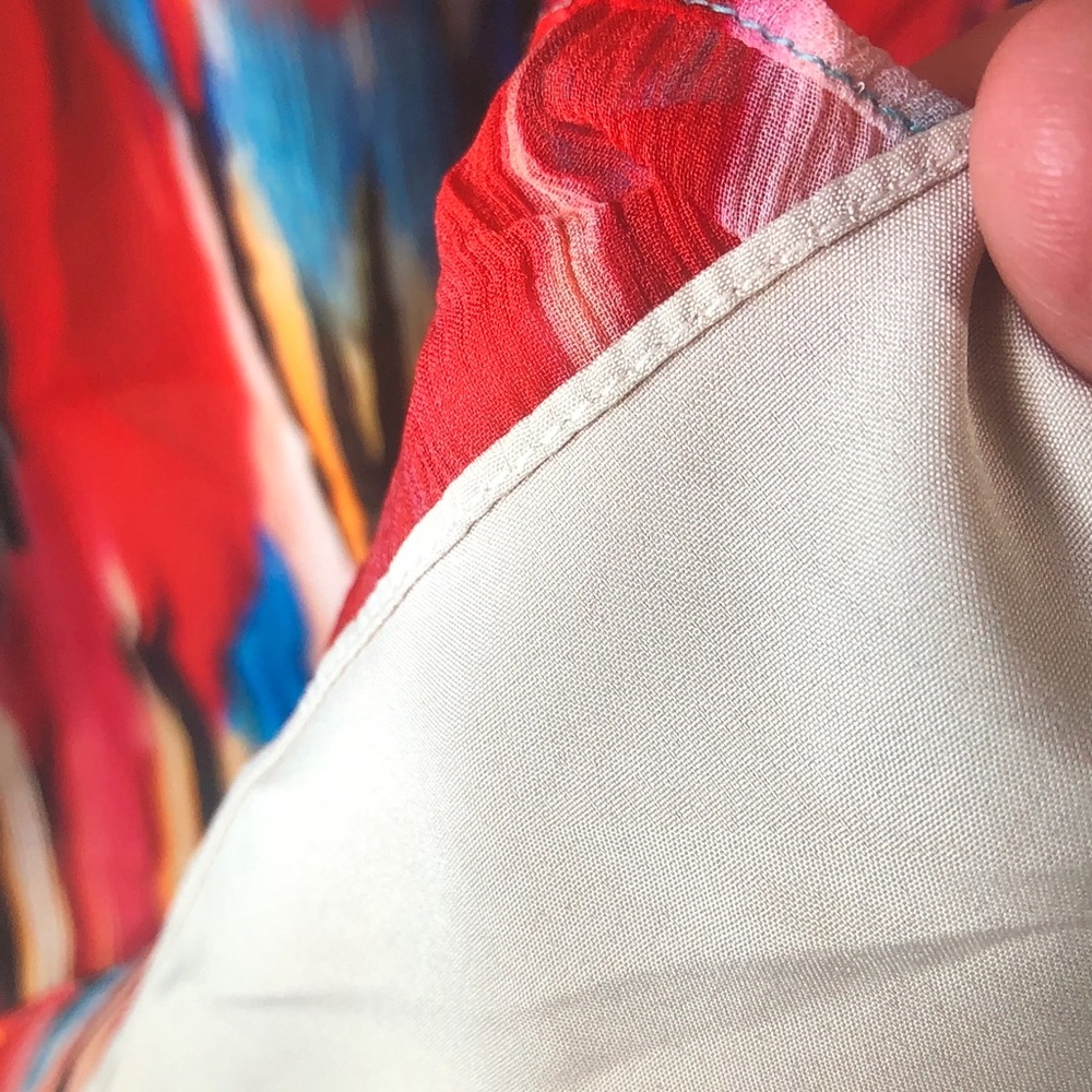Vintage Collection Multicolor Ruffle-Neck Peasant Blouse Vibrant Abstract Print - Picture 9 of 11